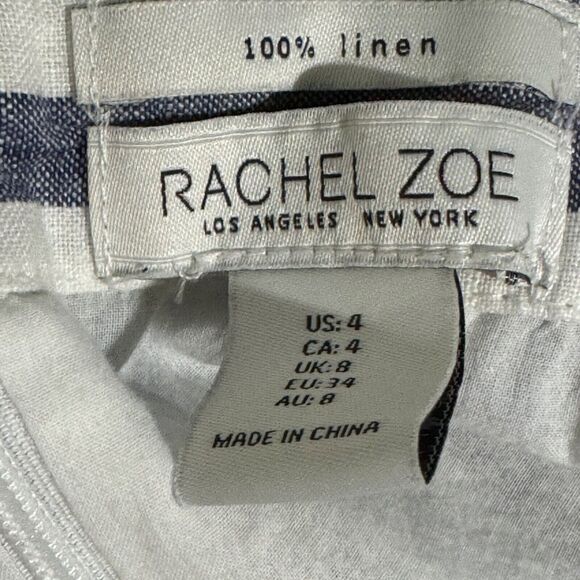 Rachel Zoe Linen Blend Jumpsuit Size 4 Blue White Stripe Belted Wide Leg - Picture 4 of 8